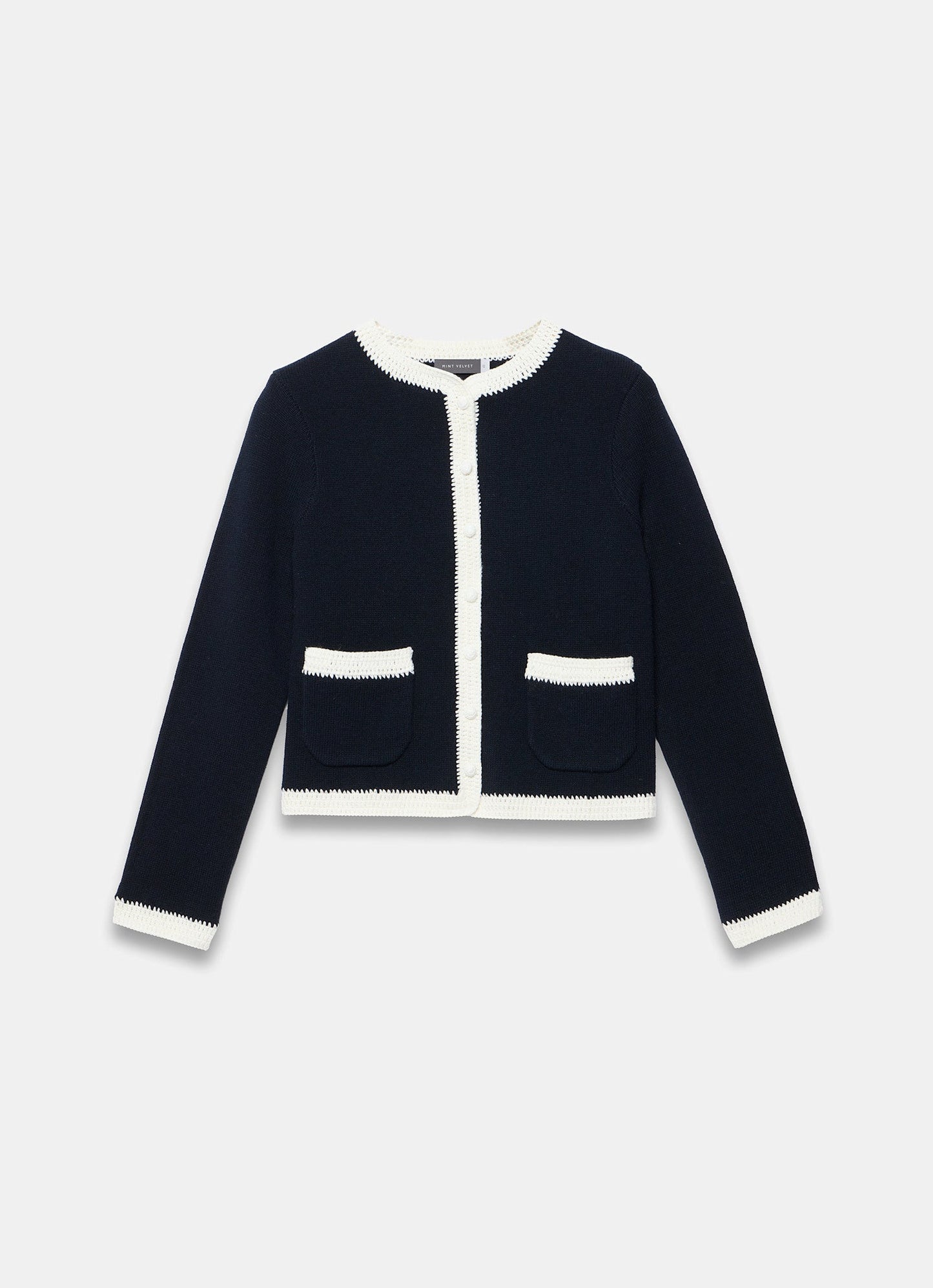 Navy Crochet Cotton Blend Jacket