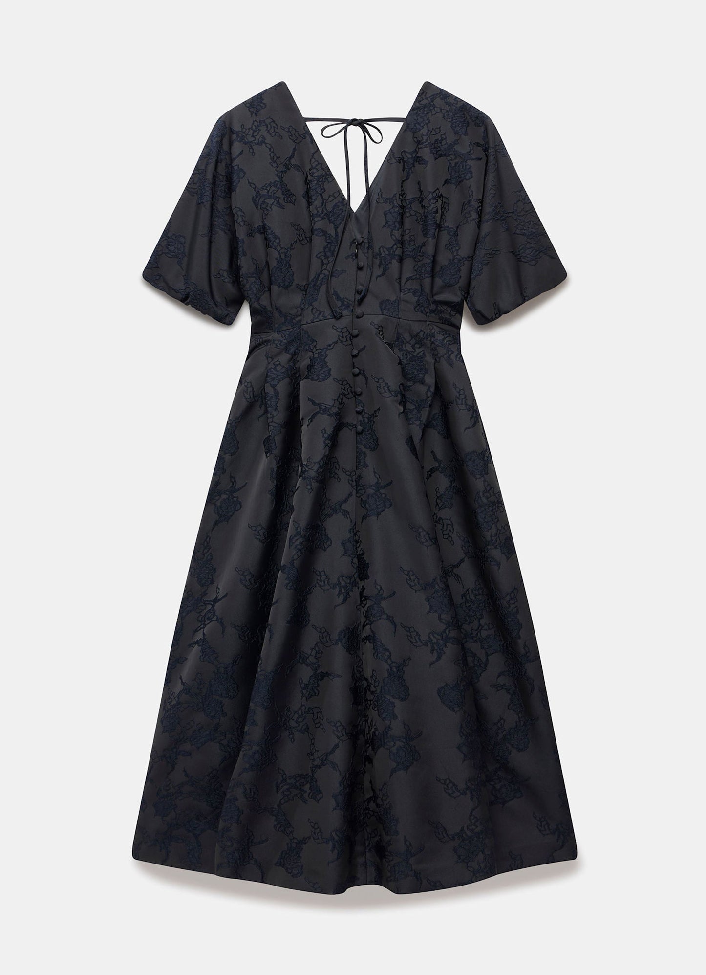 Navy Jacquard Midi Dress