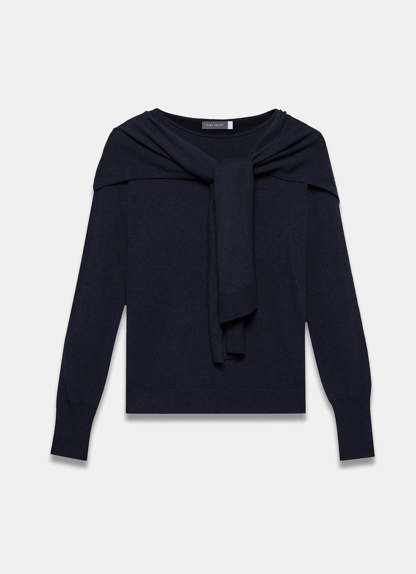 Navy Cotton Blend Scarf Detail Jumper