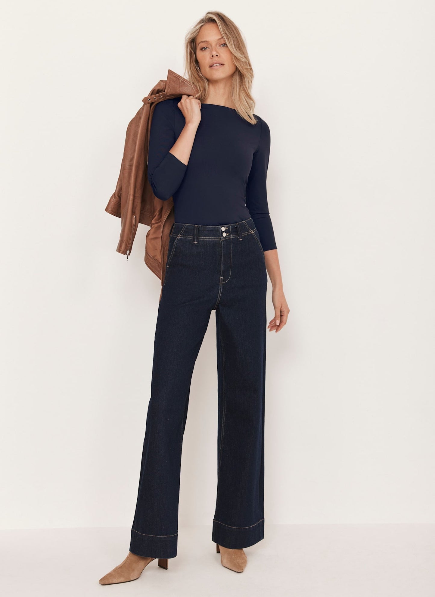 Navy Slash Neck Layering Top