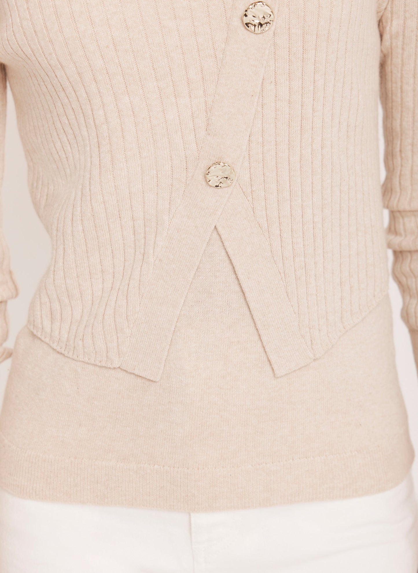 Neutral Double Layer Ribbed Jumper