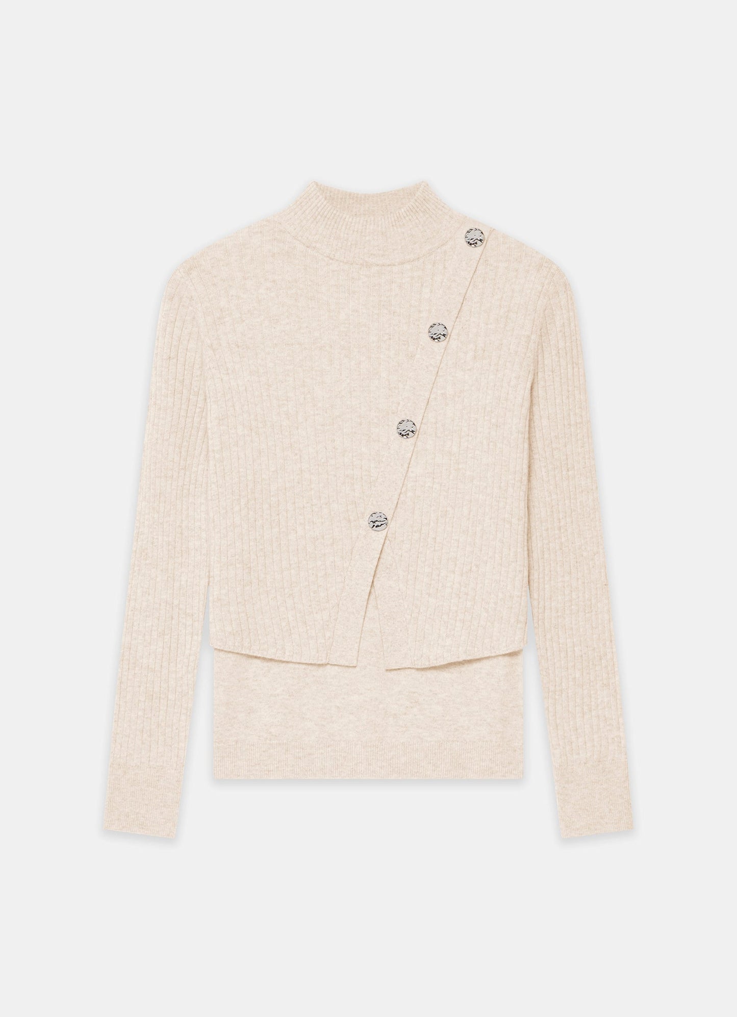 Neutral Double Layer Ribbed Jumper