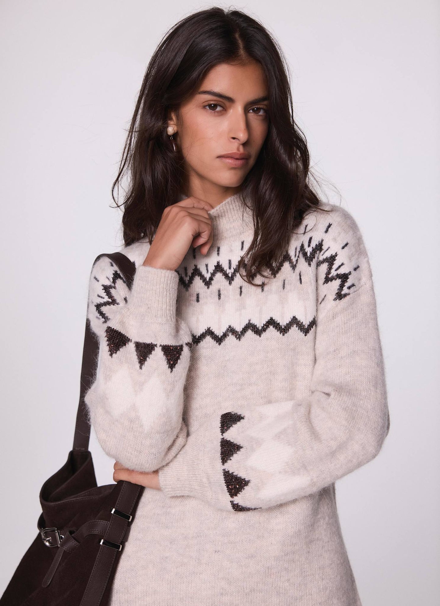Neutral Fairisle Knit Mini Dress