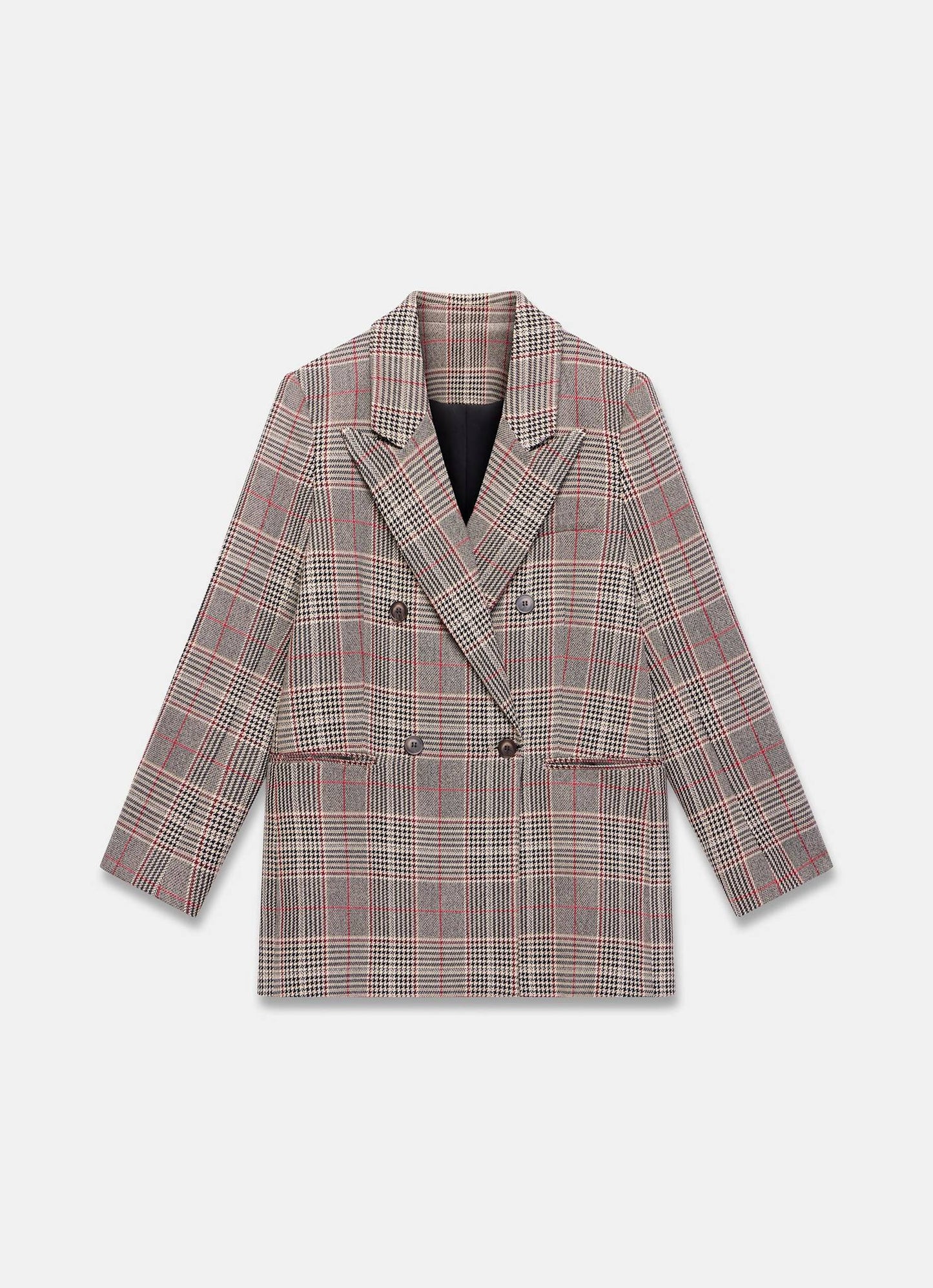 Neutral Checked Double Breasted Blazer