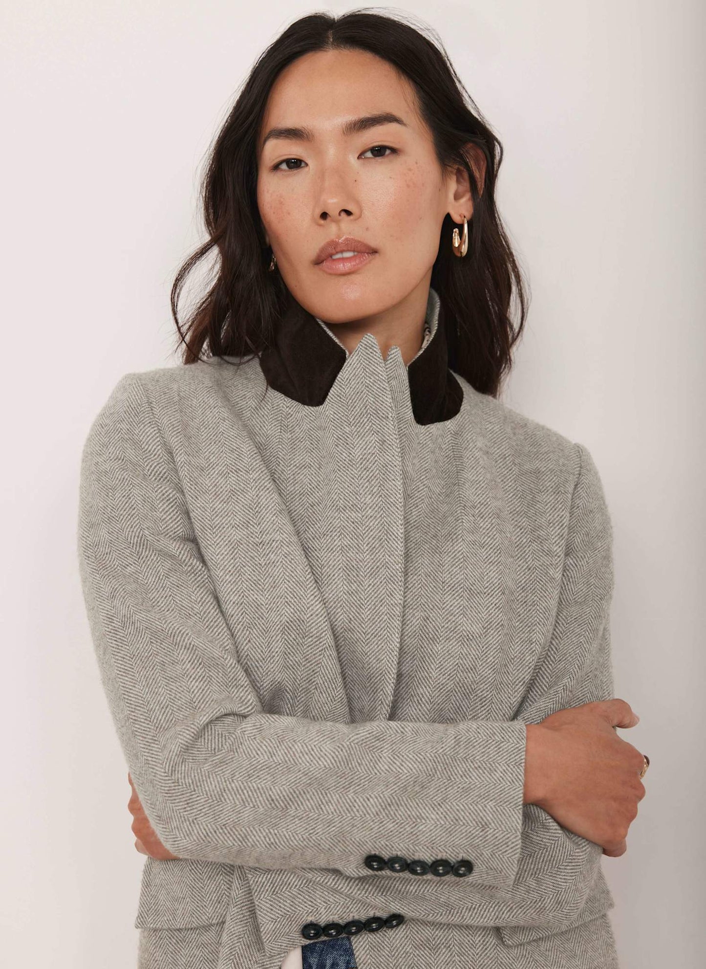 Neutral Herringbone Single Breasted Blazer