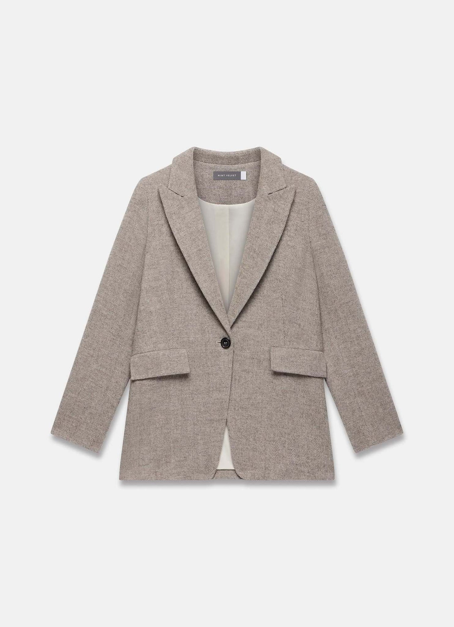 Neutral Herringbone Single Breasted Blazer
