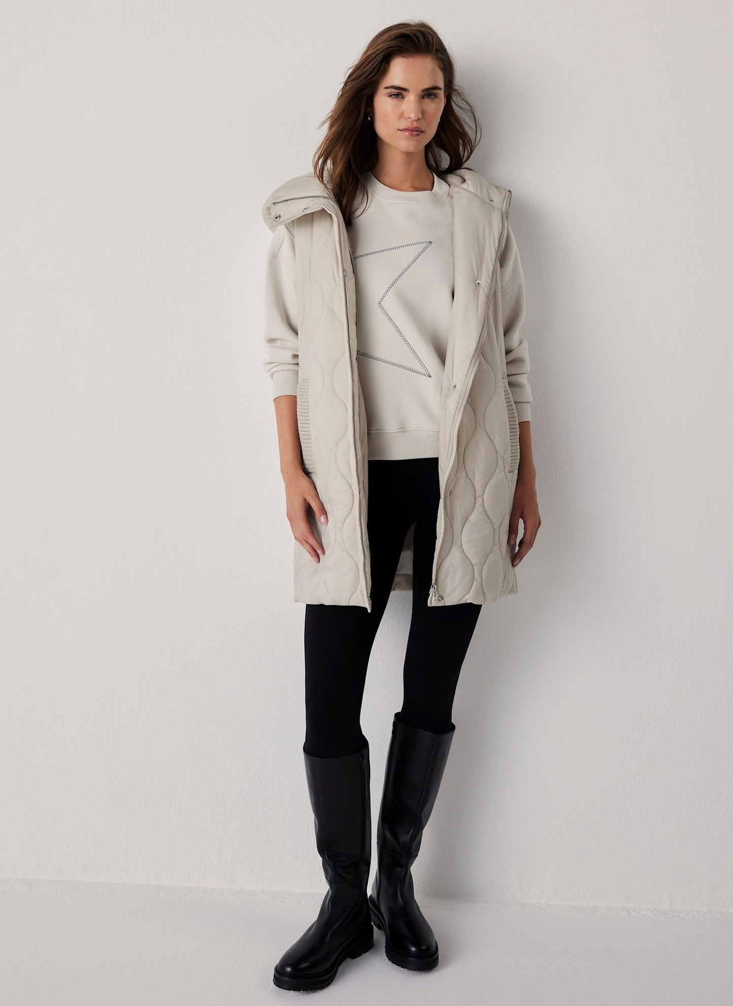 Neutral Quilted Longline Gilet