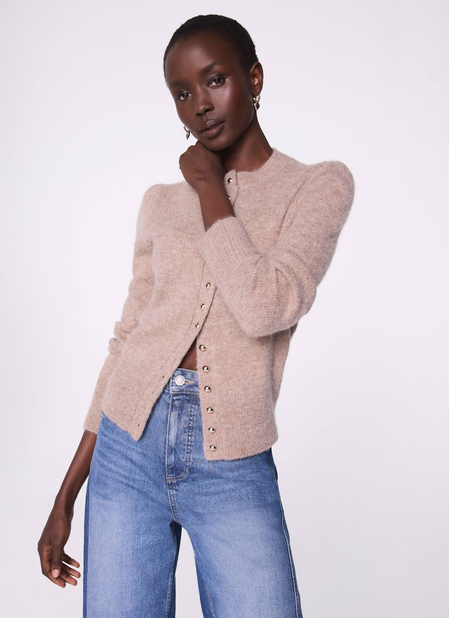 Neutral Wool Blend Cardigan