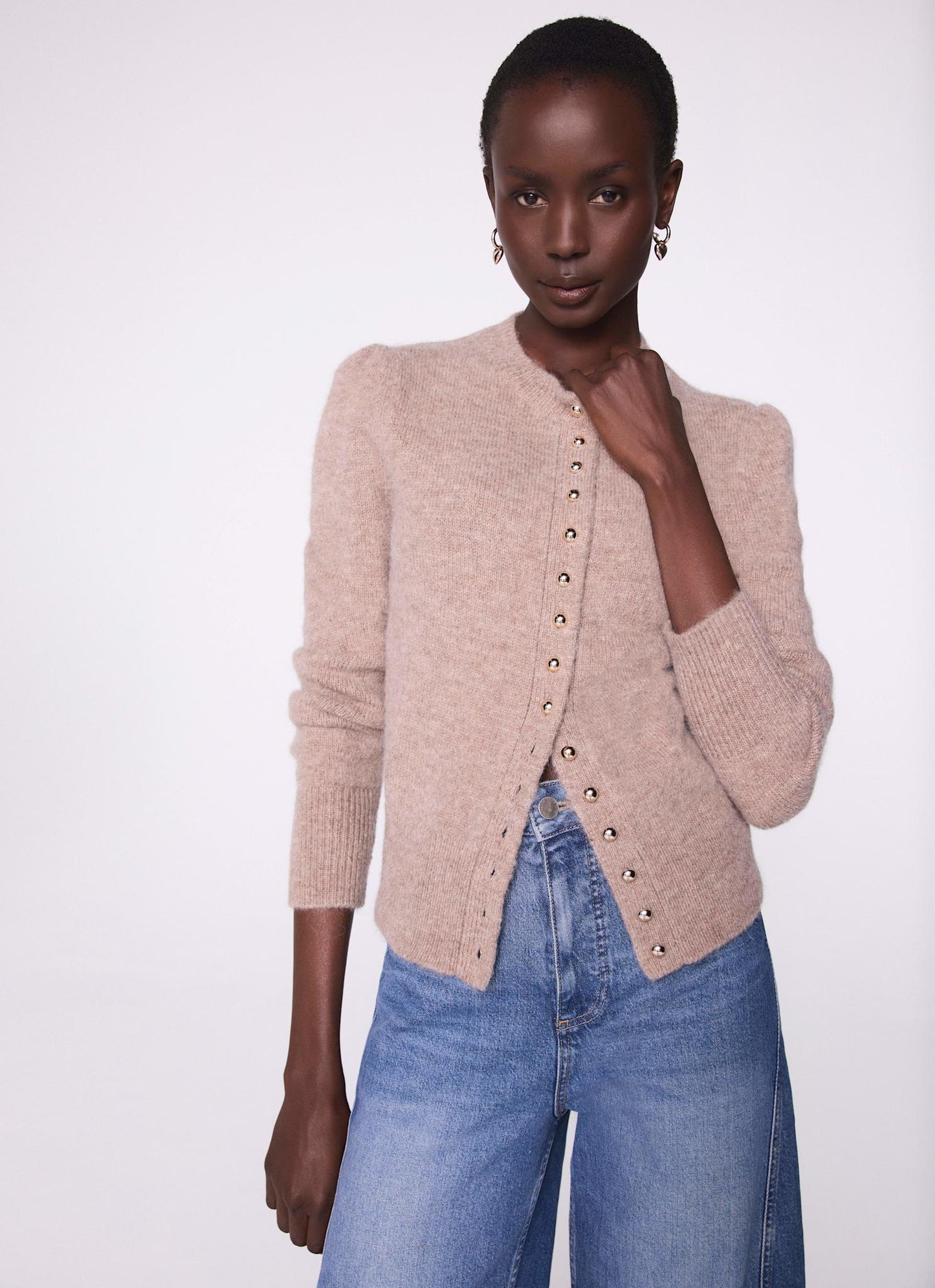Neutral Wool Blend Cardigan