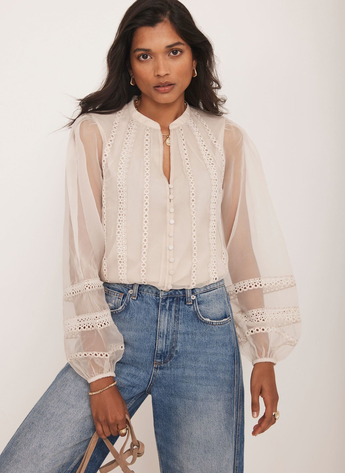 Neutral Sheer Trim Detail Top