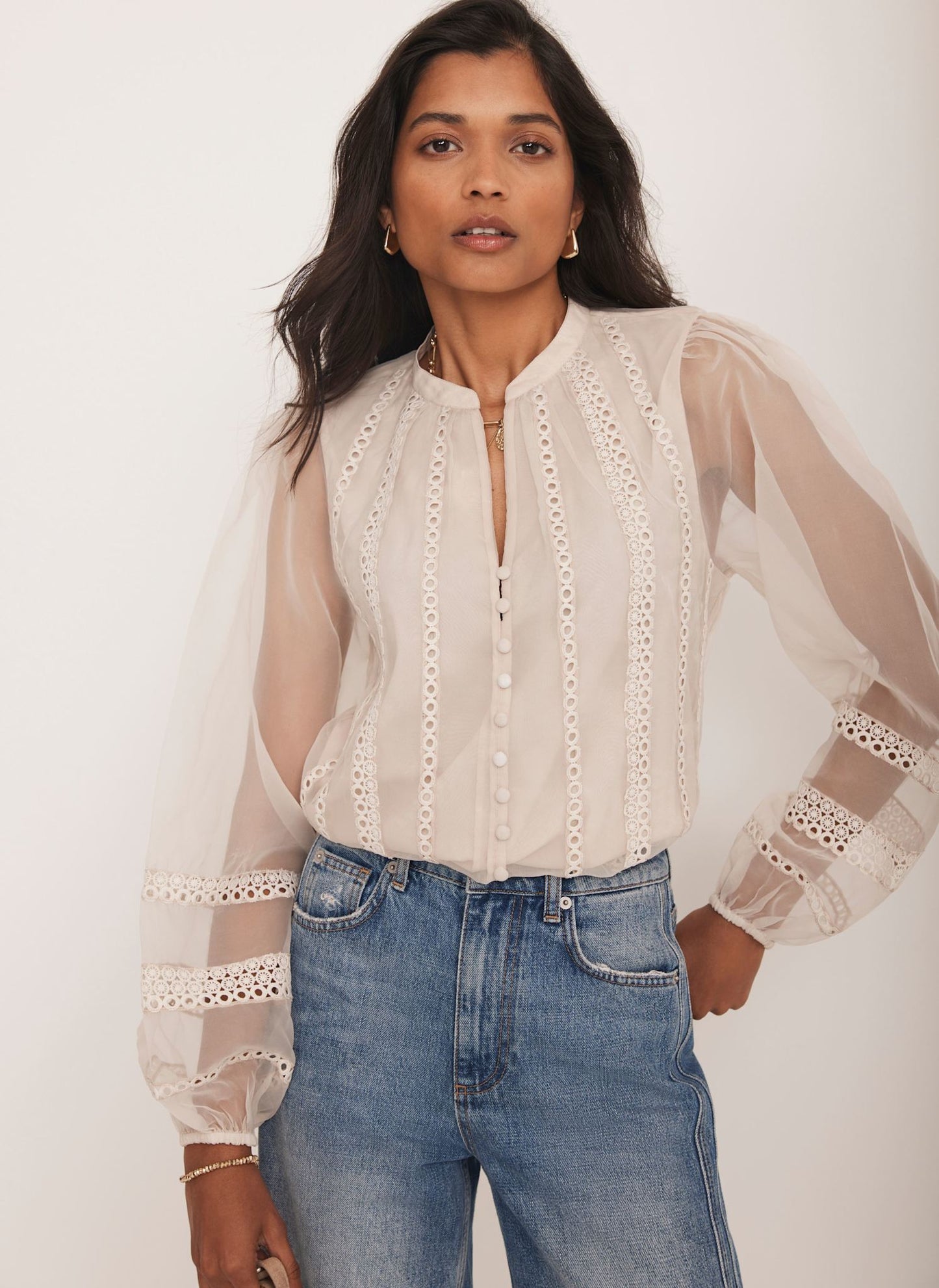 Neutral Sheer Trim Detail Top