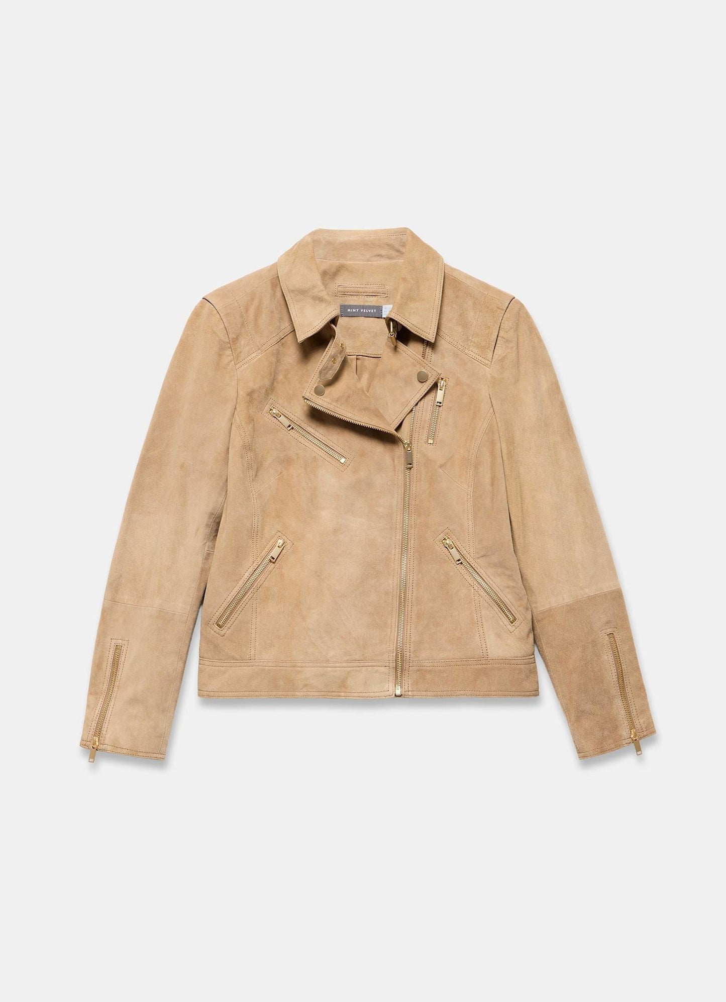 Neutral Suede Biker Jacket