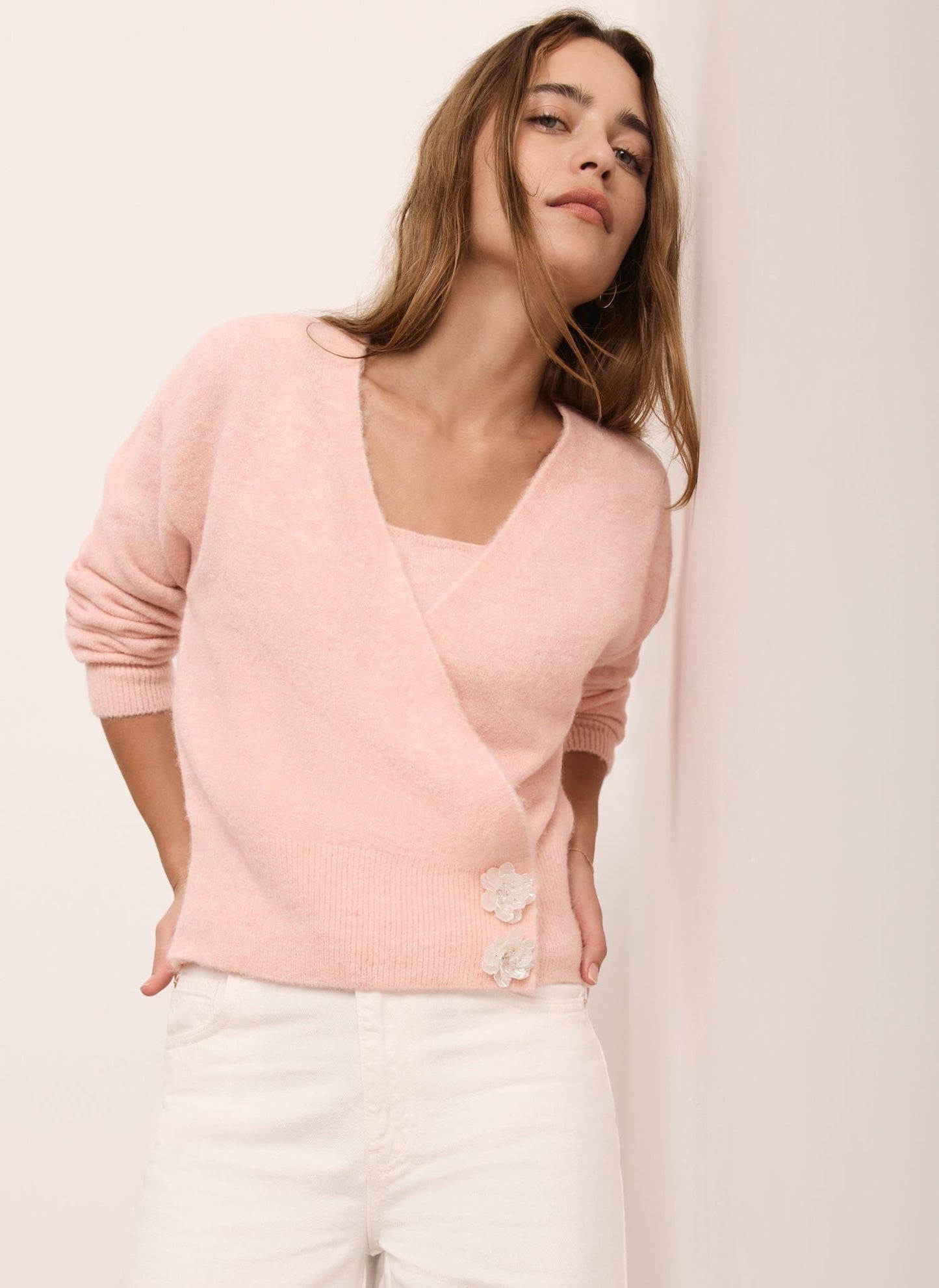 Pink Wrap Detail Knit Cardigan