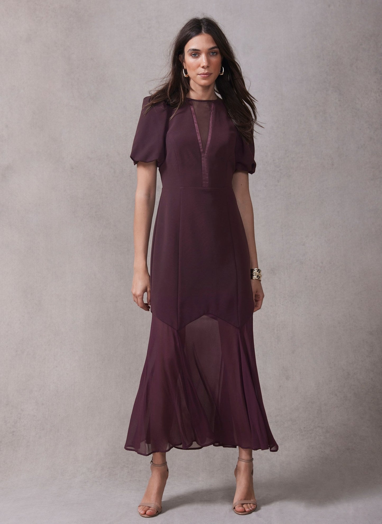 Burgundy Sheer Detail Maxi Dress