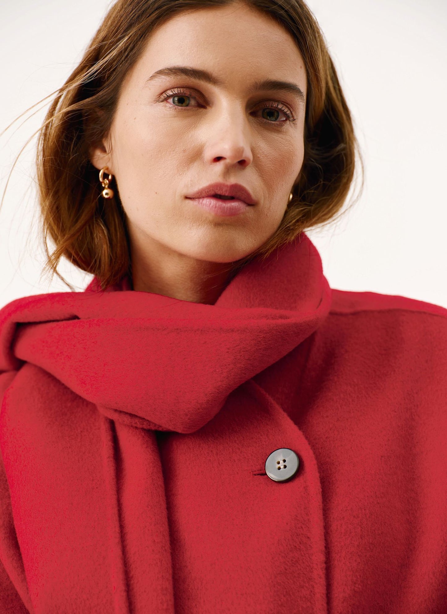 Red Wool Blend Hand Finished Scarf Coat