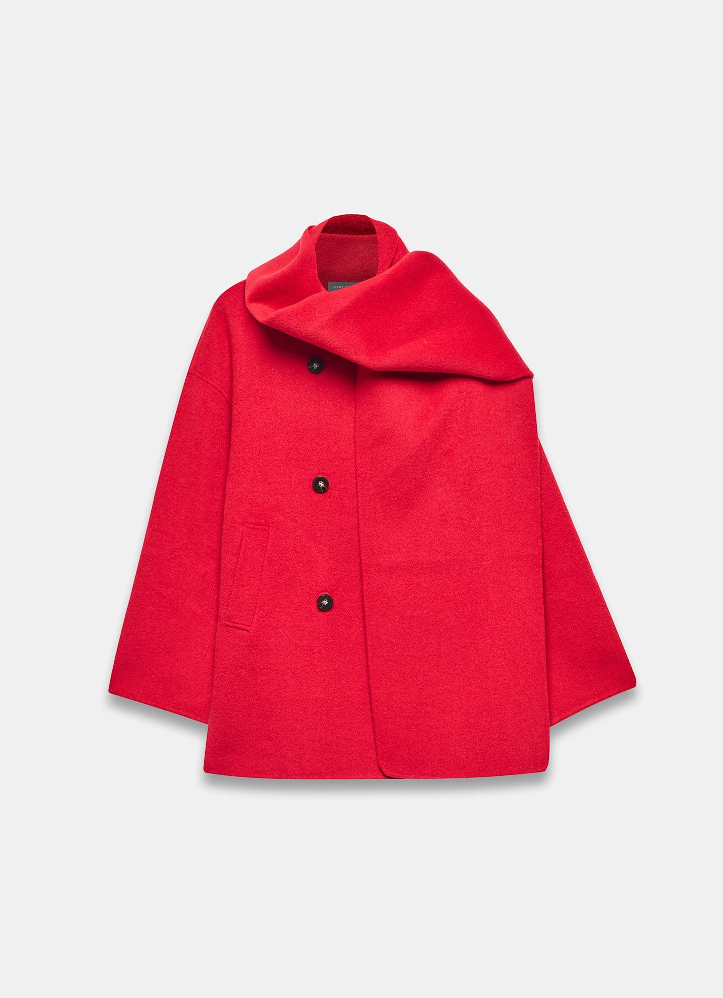 Red Wool Blend Hand Finished Scarf Coat