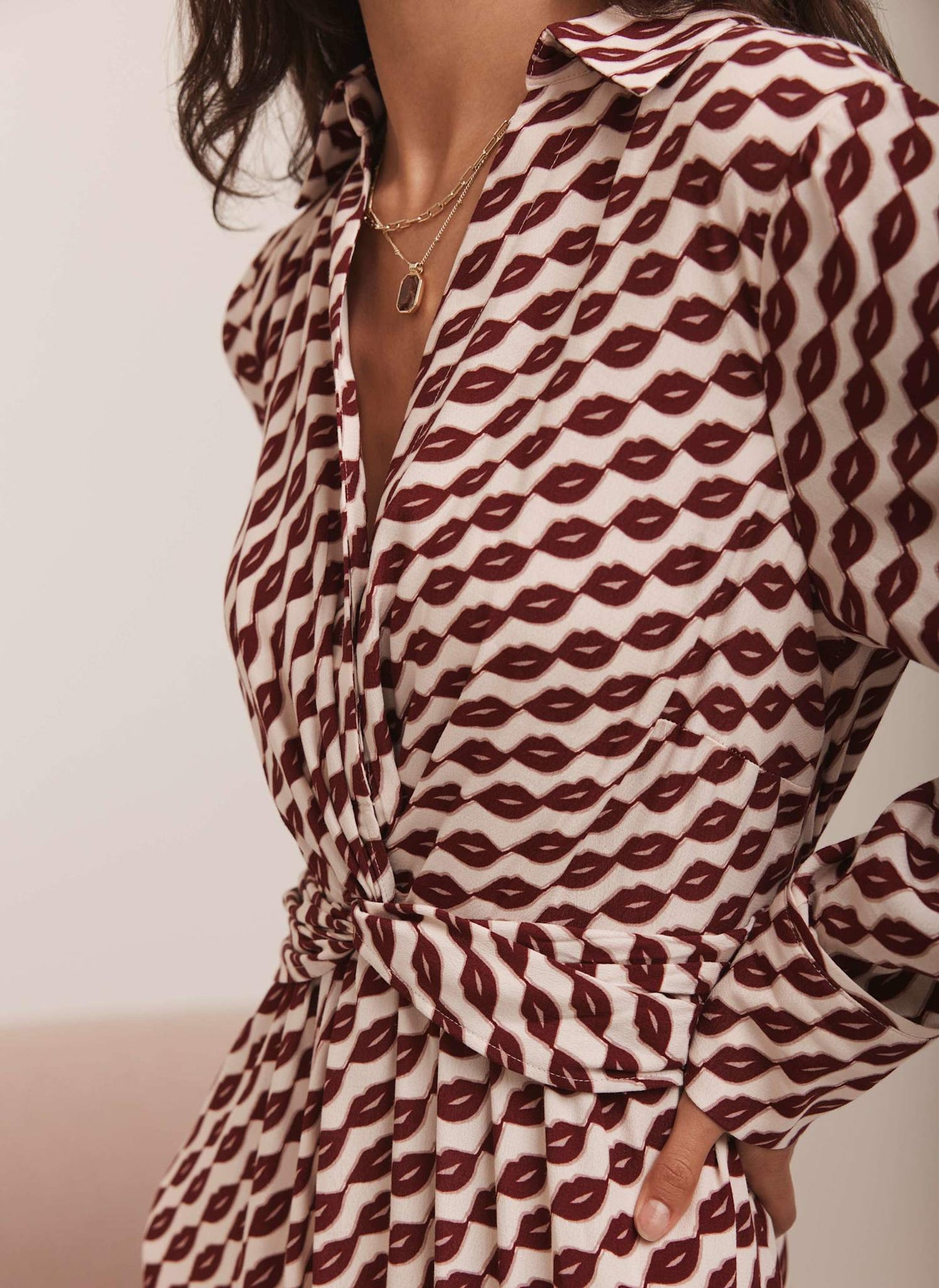 Red Lip Print Shirt Dress