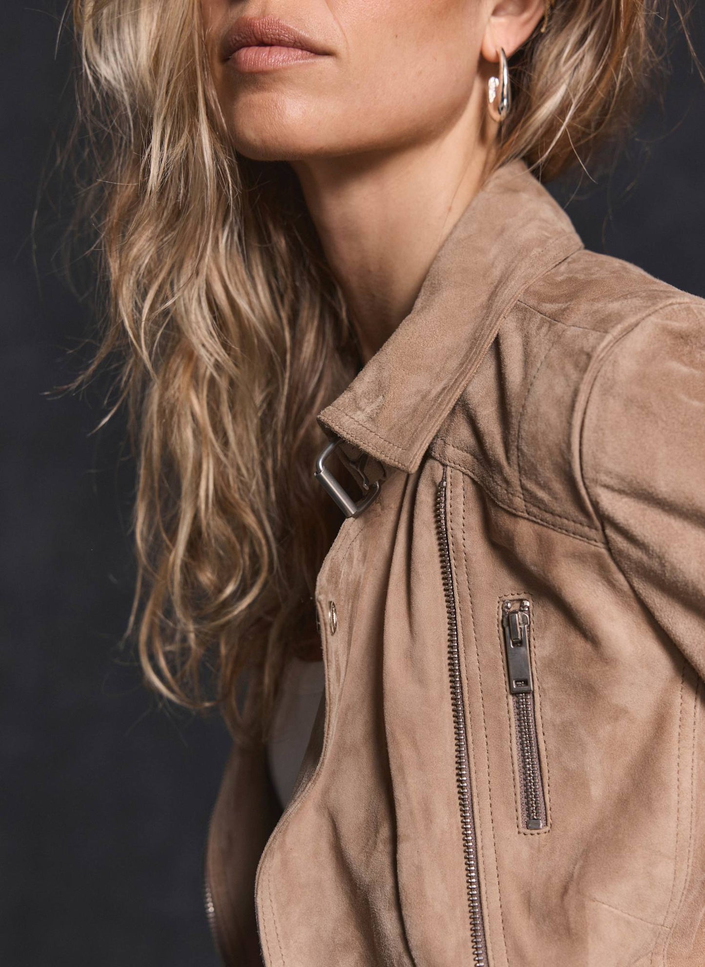 Neutral Suede Biker Jacket