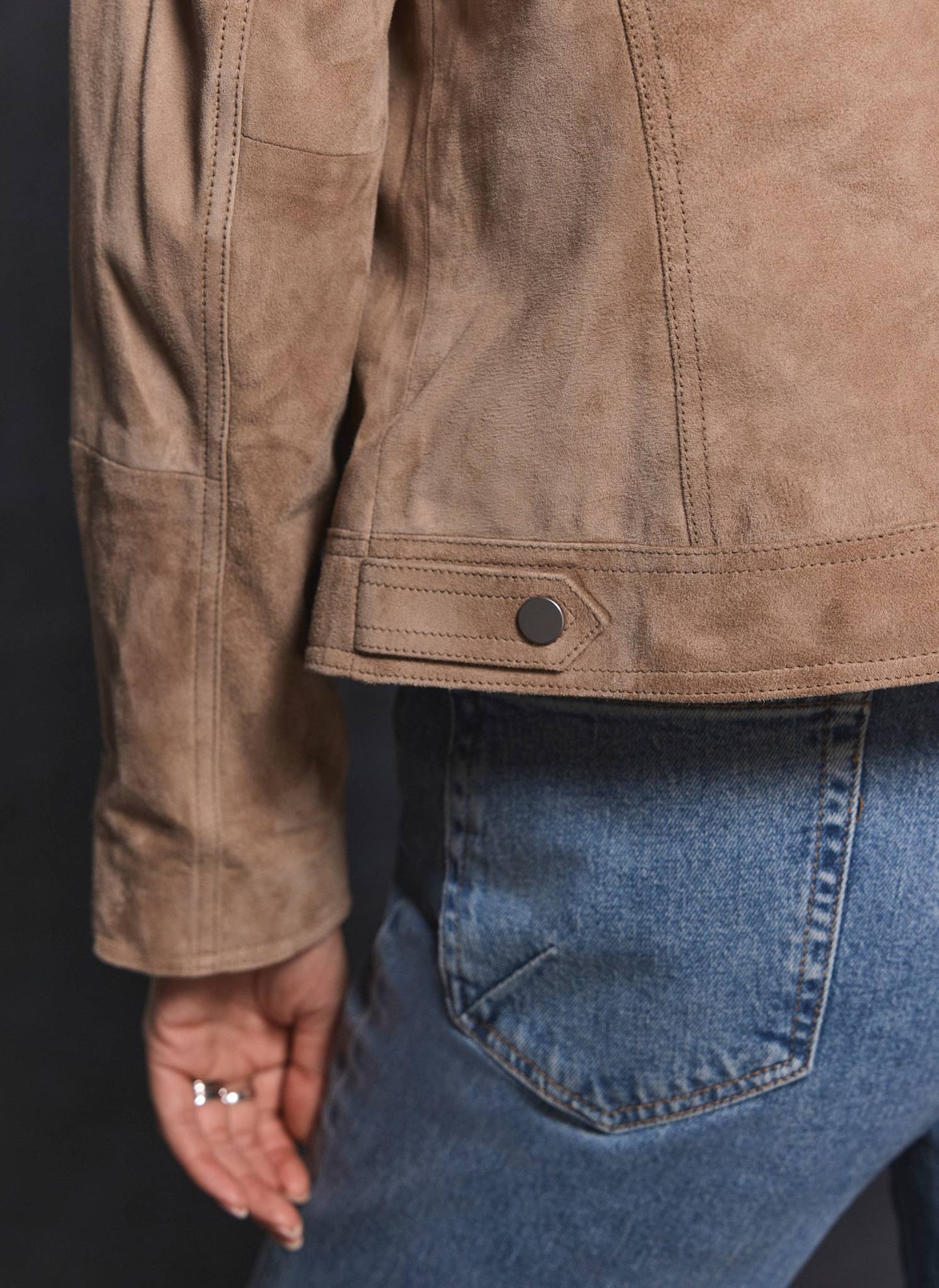 Neutral Suede Biker Jacket