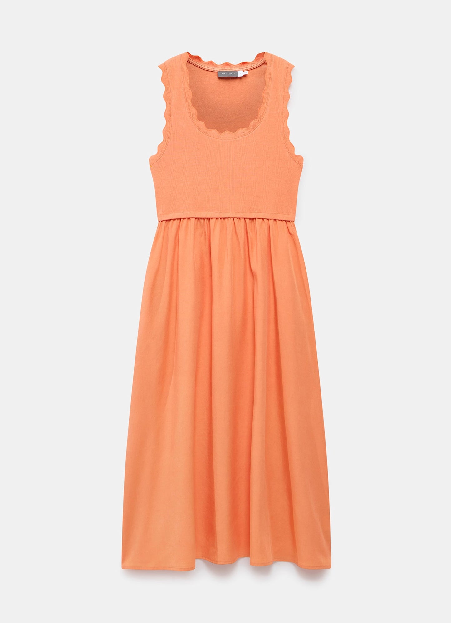 Orange Scallop Trim Midi Dress