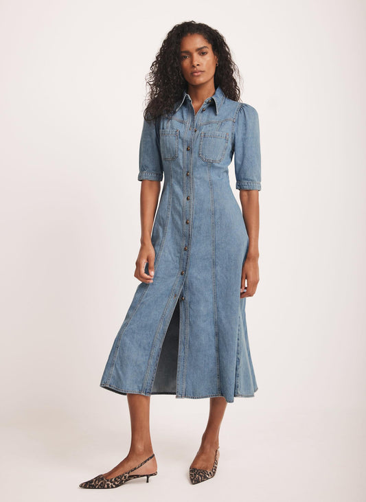 Blue Denim Midi Shirt Dress