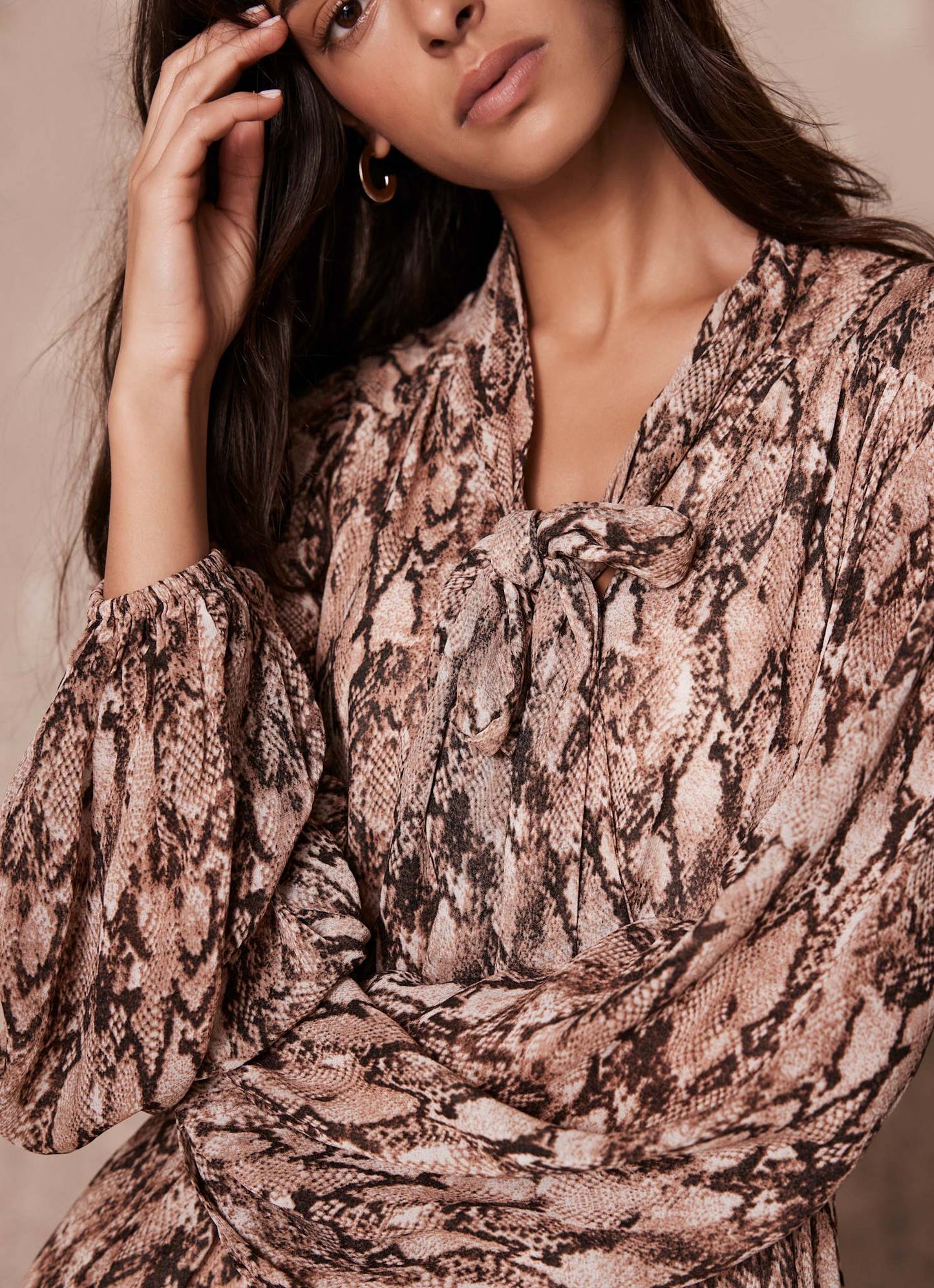 Brown Snake Print Midi Dress