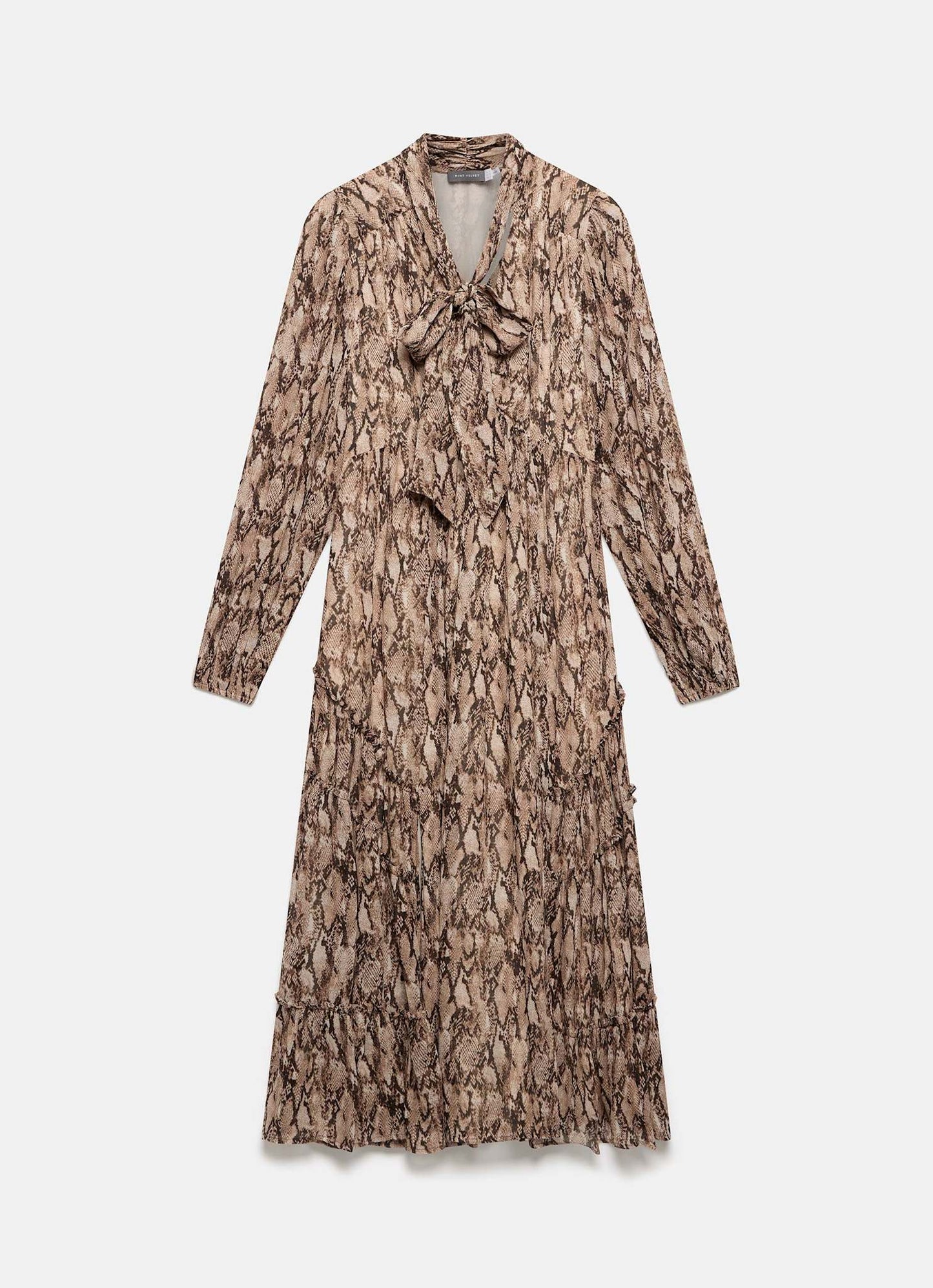 Brown Snake Print Midi Dress
