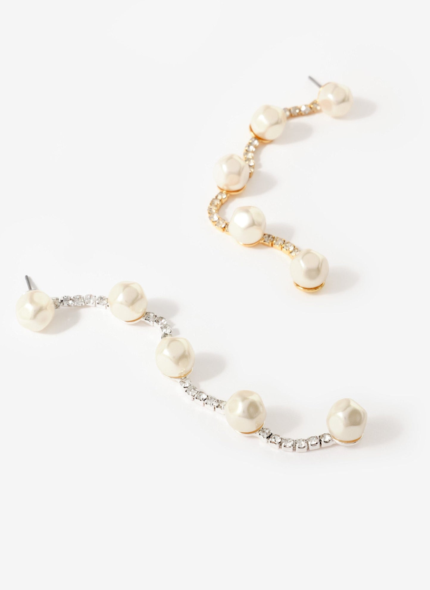 Silver Tone Diamante Pearl Drop Earrings