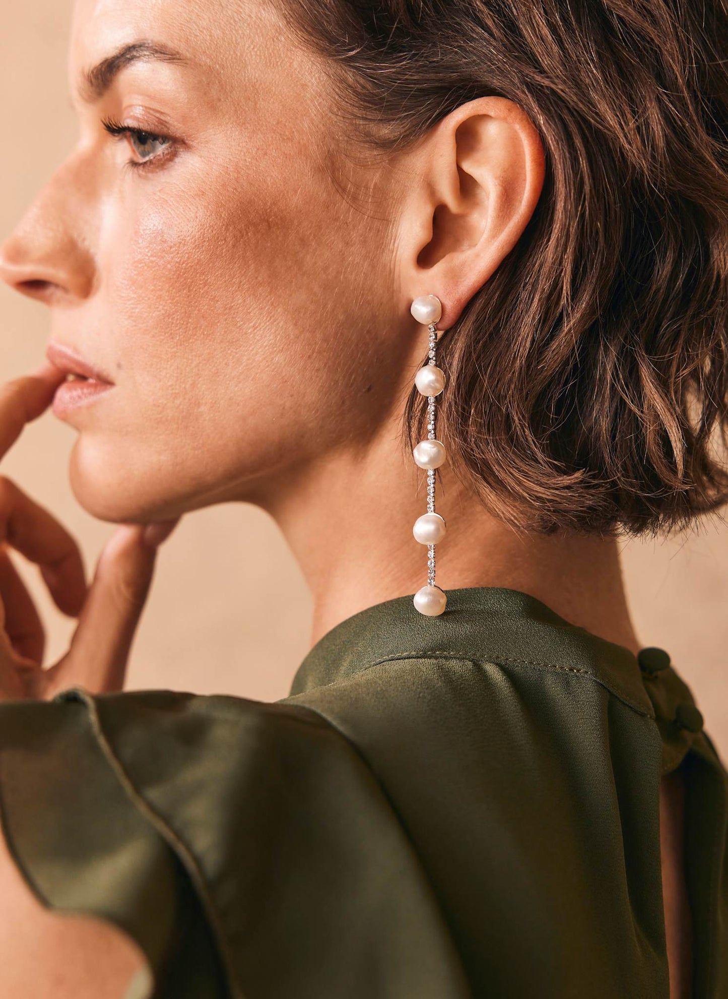 Silver Tone Diamante Pearl Drop Earrings