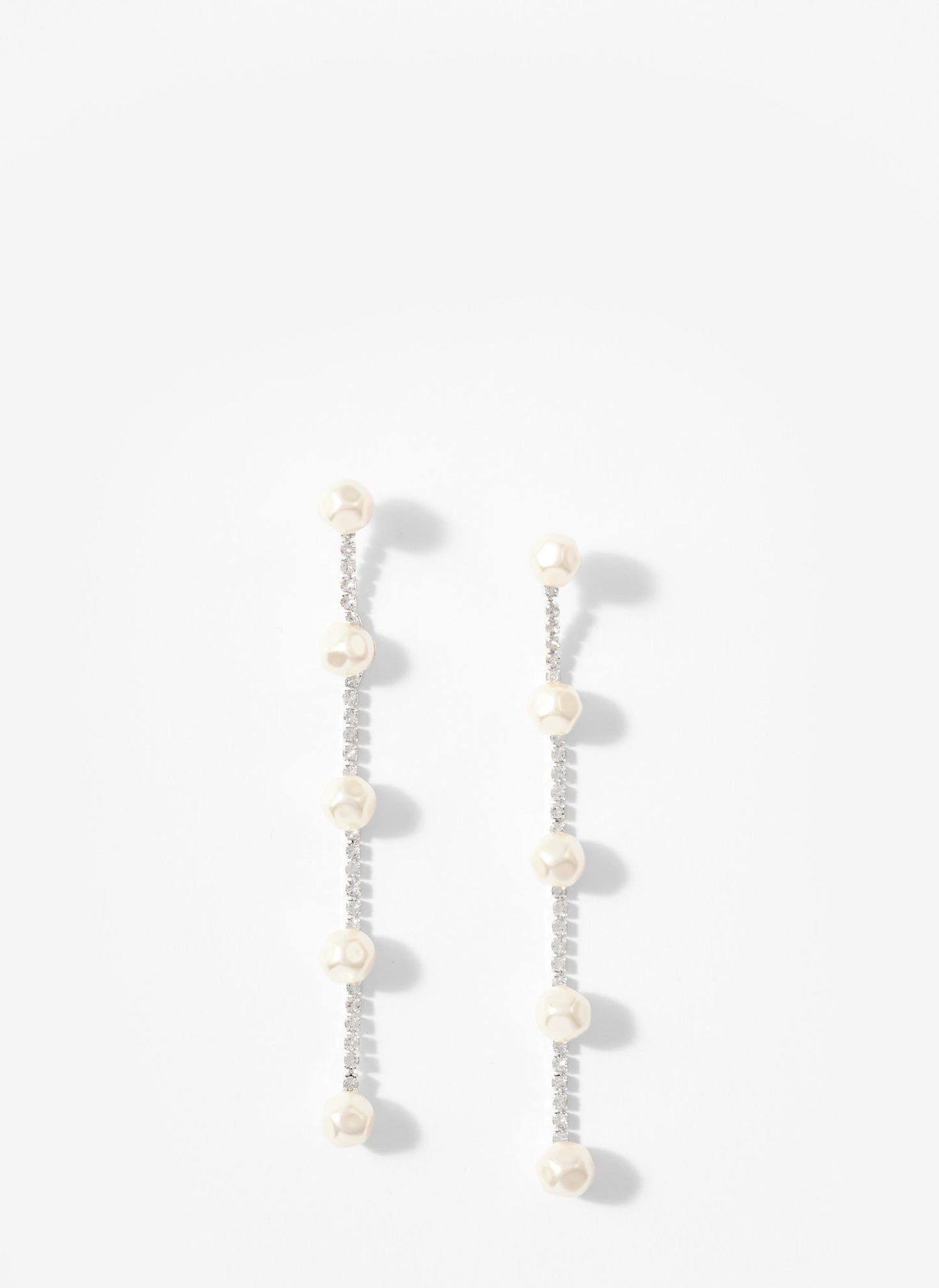 Silver Tone Diamante Pearl Drop Earrings