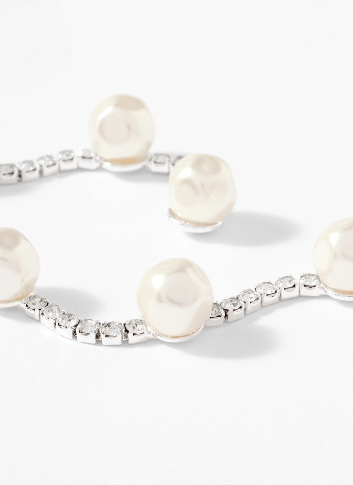 Silver Tone Diamante Pearl Drop Earrings