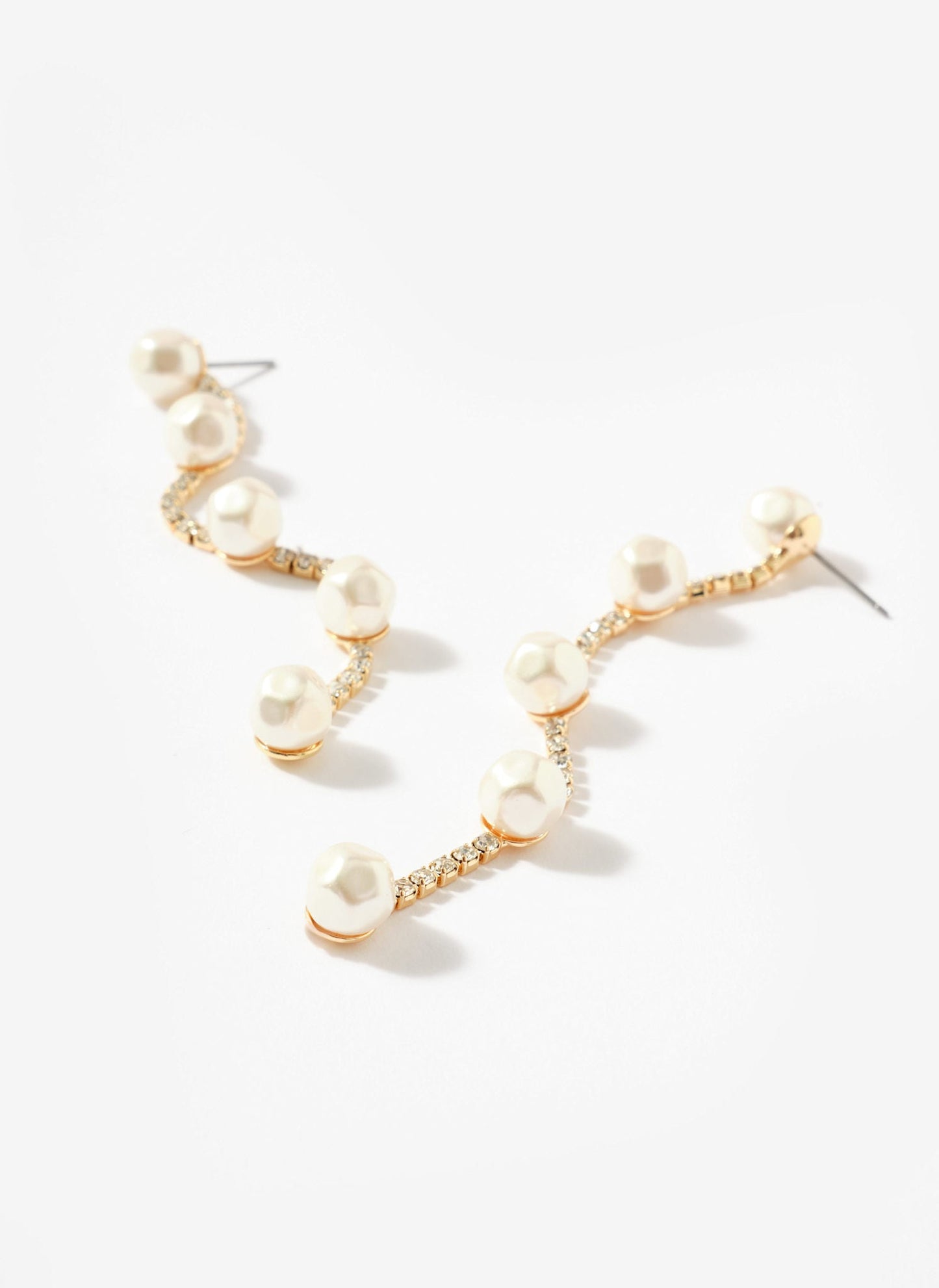 Gold Tone Diamante Pearl Drop Earrings