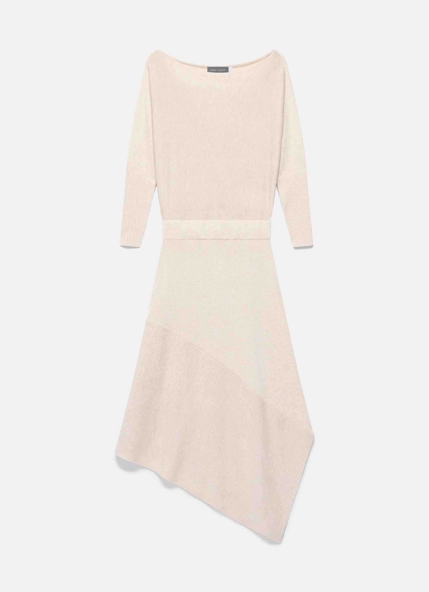 Neutral Batwing Asymmetric Knit Maxi Dress