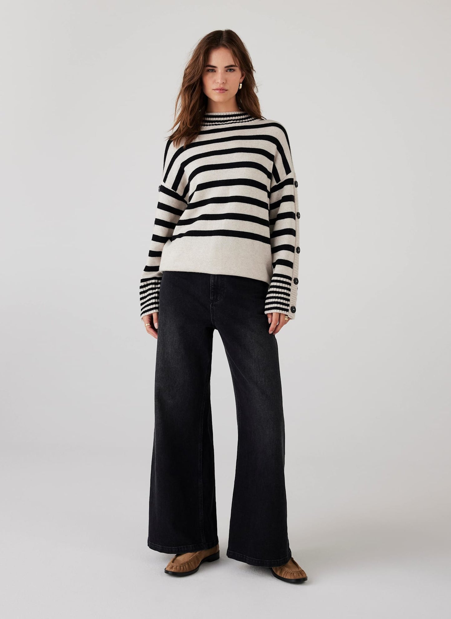 Cream Wool Blend Striped Longline Jumper