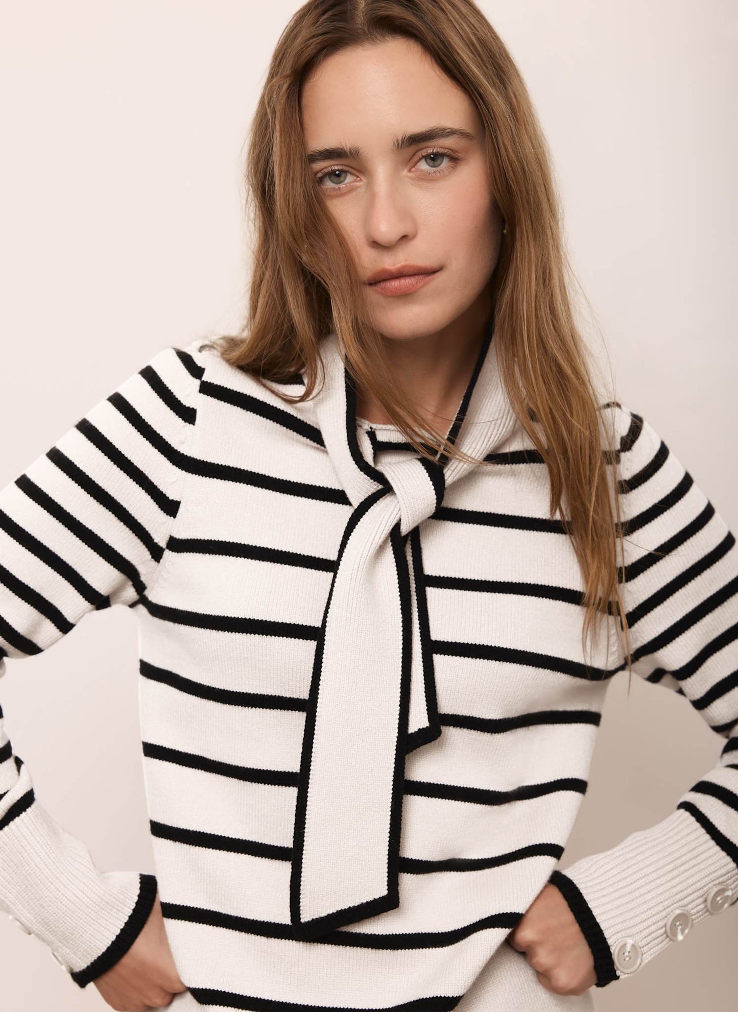 Cream Striped Scarf Knit Mini Dress