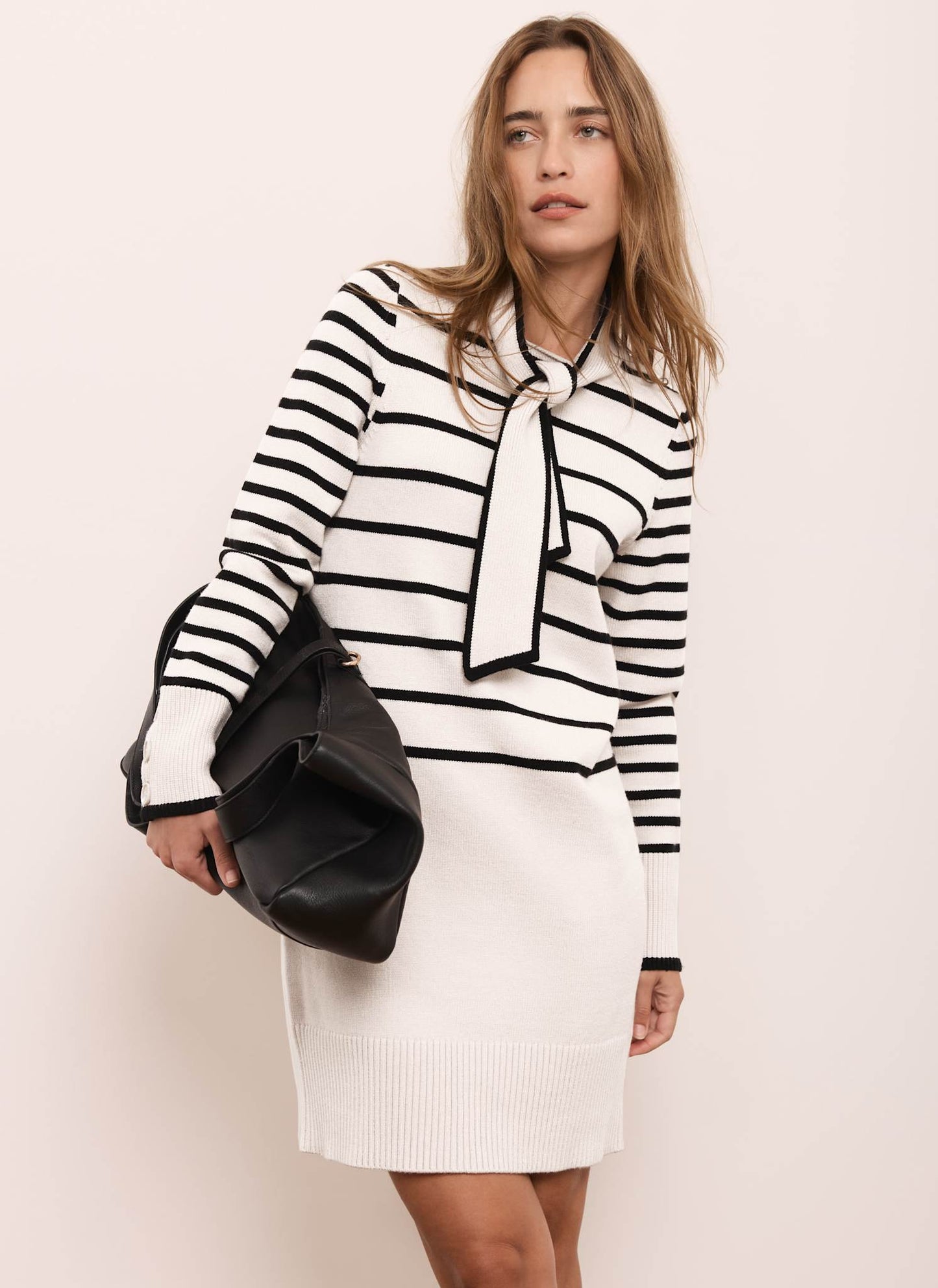 Cream Striped Scarf Knit Mini Dress