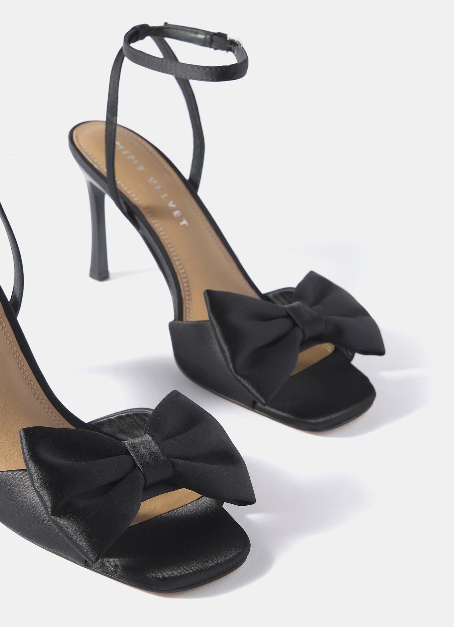 Noa Black Satin Bow Detail High Heels
