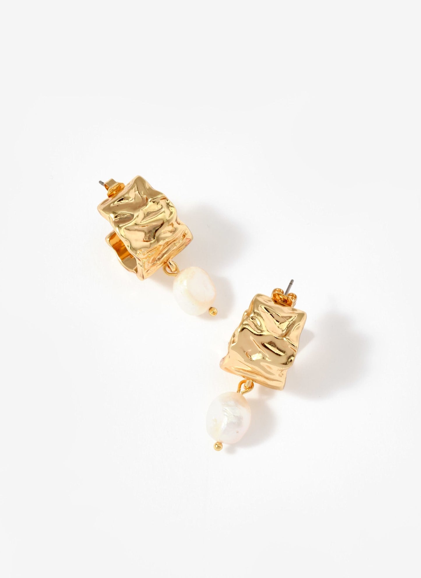 Gold Tone Textured Pearl Drop Earrings