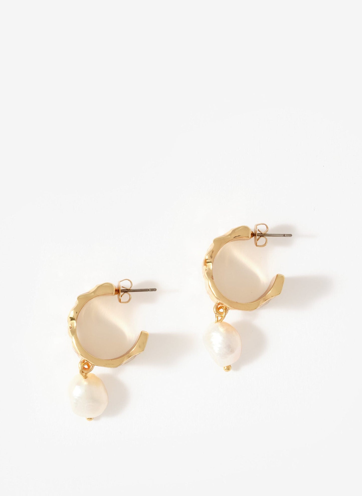 Gold Tone Textured Pearl Drop Earrings