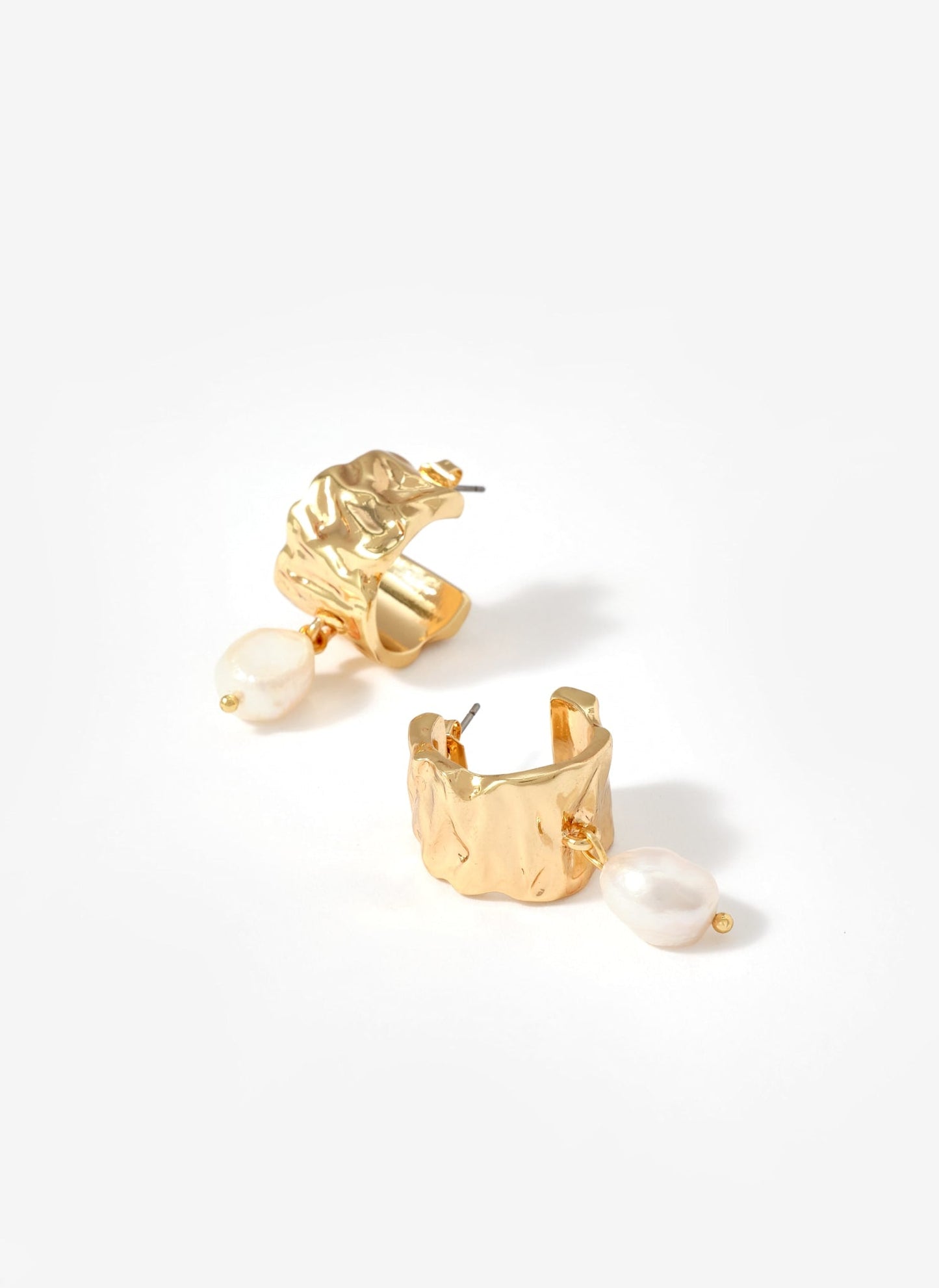 Gold Tone Textured Pearl Drop Earrings