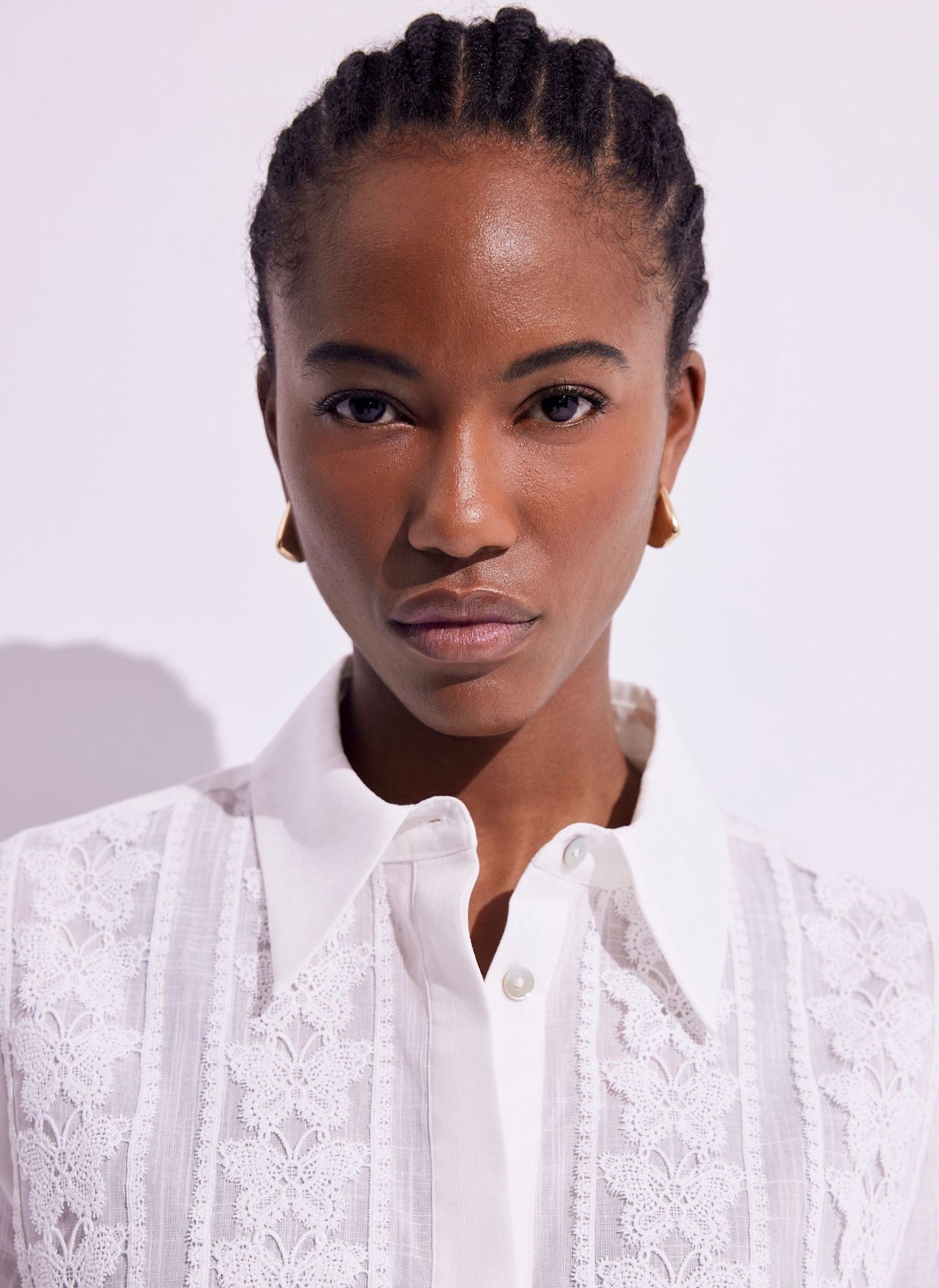 White Crochet Butterfly Trim Cropped Shirt
