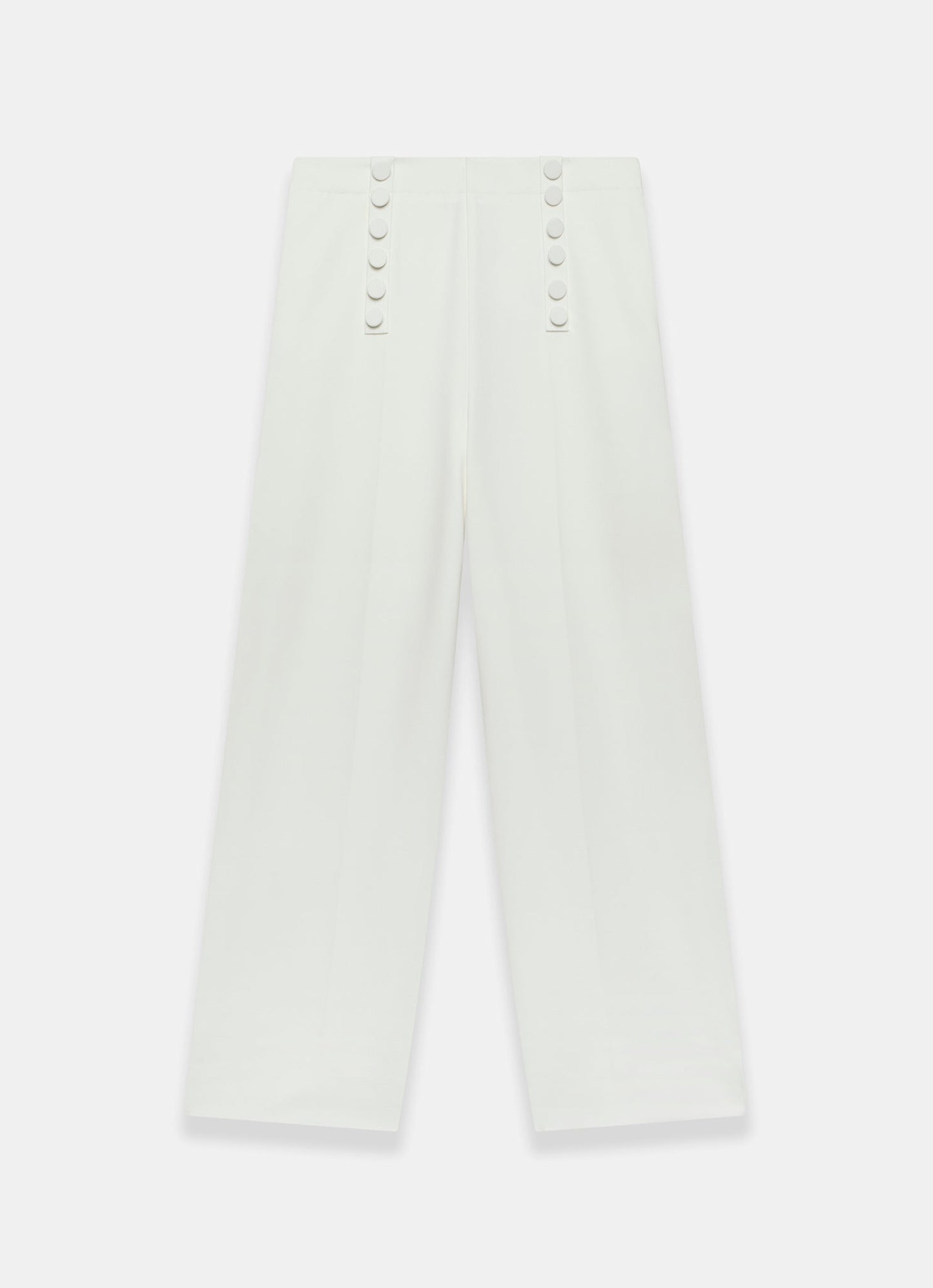 White Button Detail High Waisted Wide Trousers