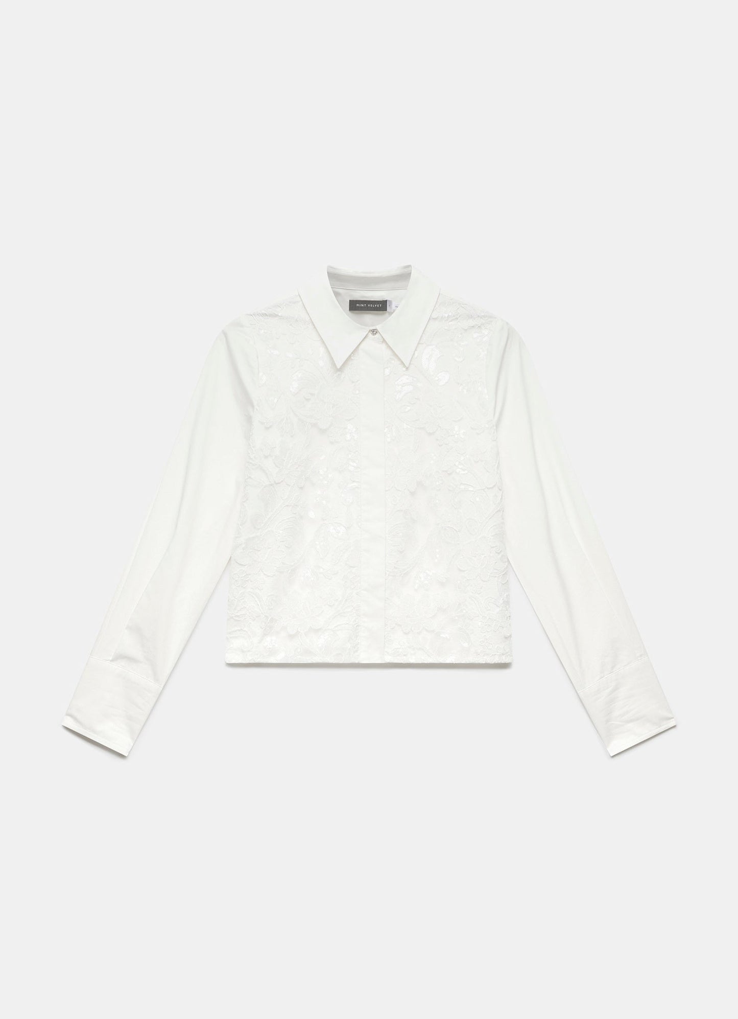 White Sequin Lace Cotton Shirt
