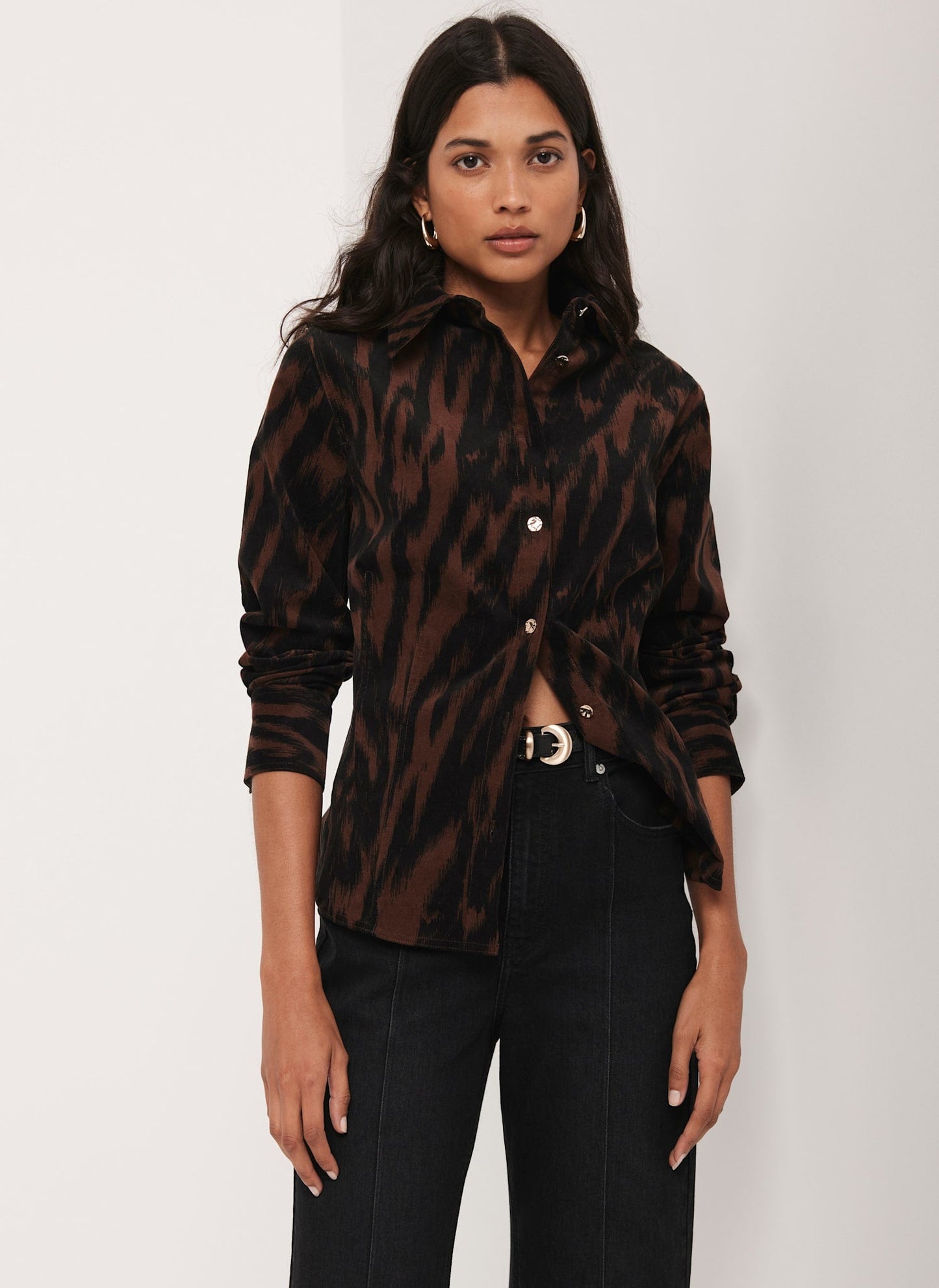 Brown Zebra Print Corduroy Shirt