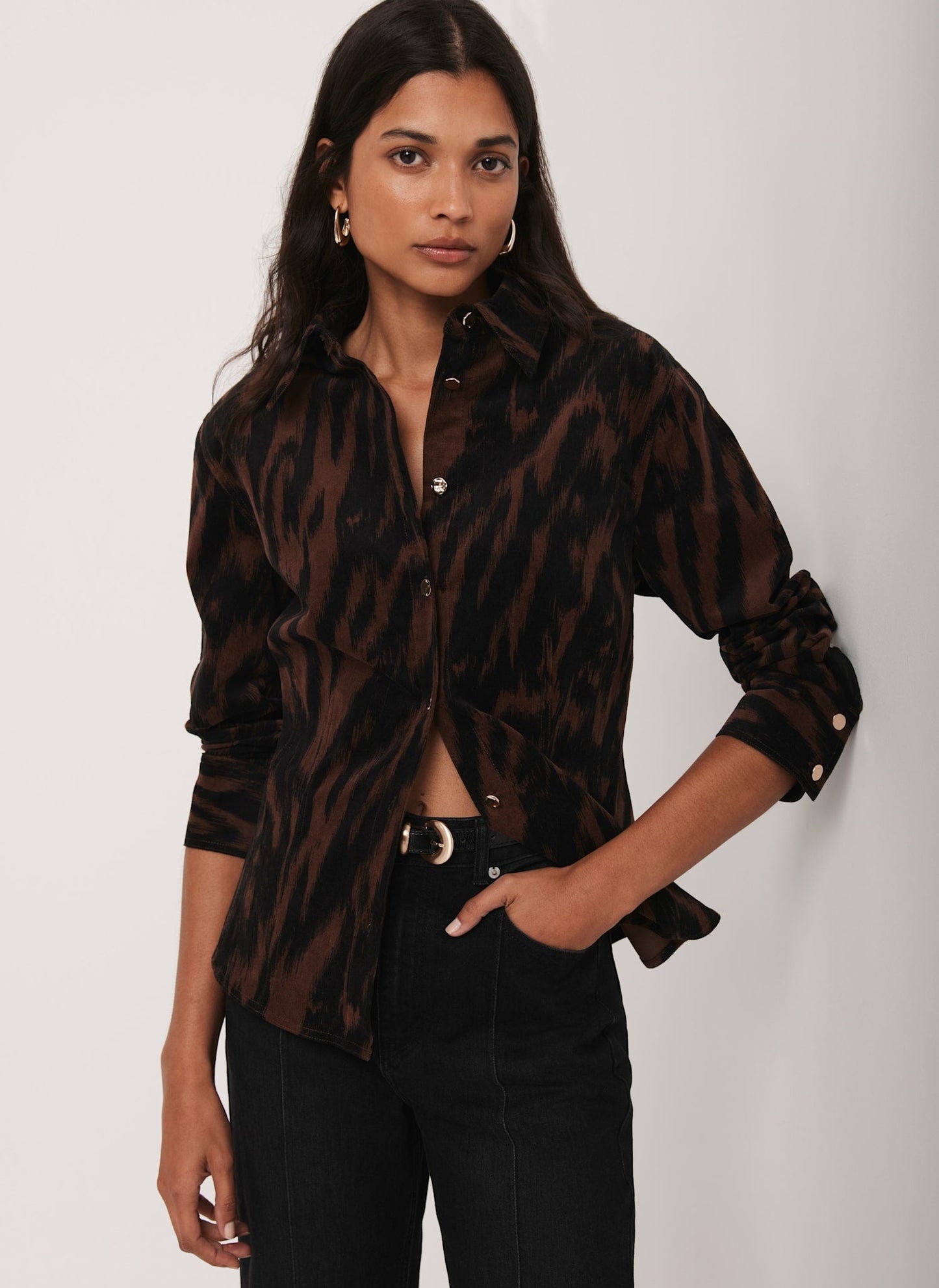 Brown Zebra Print Corduroy Shirt