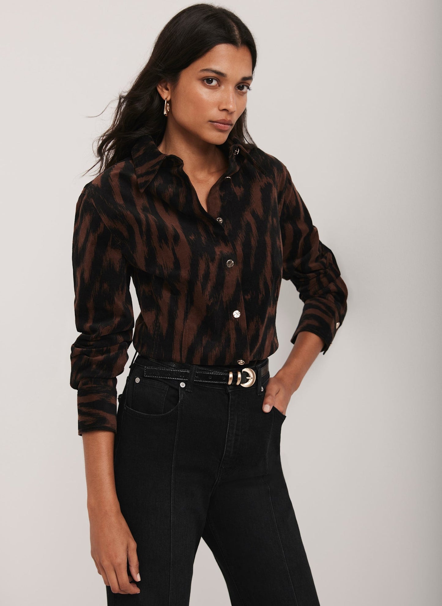 Brown Zebra Print Corduroy Shirt