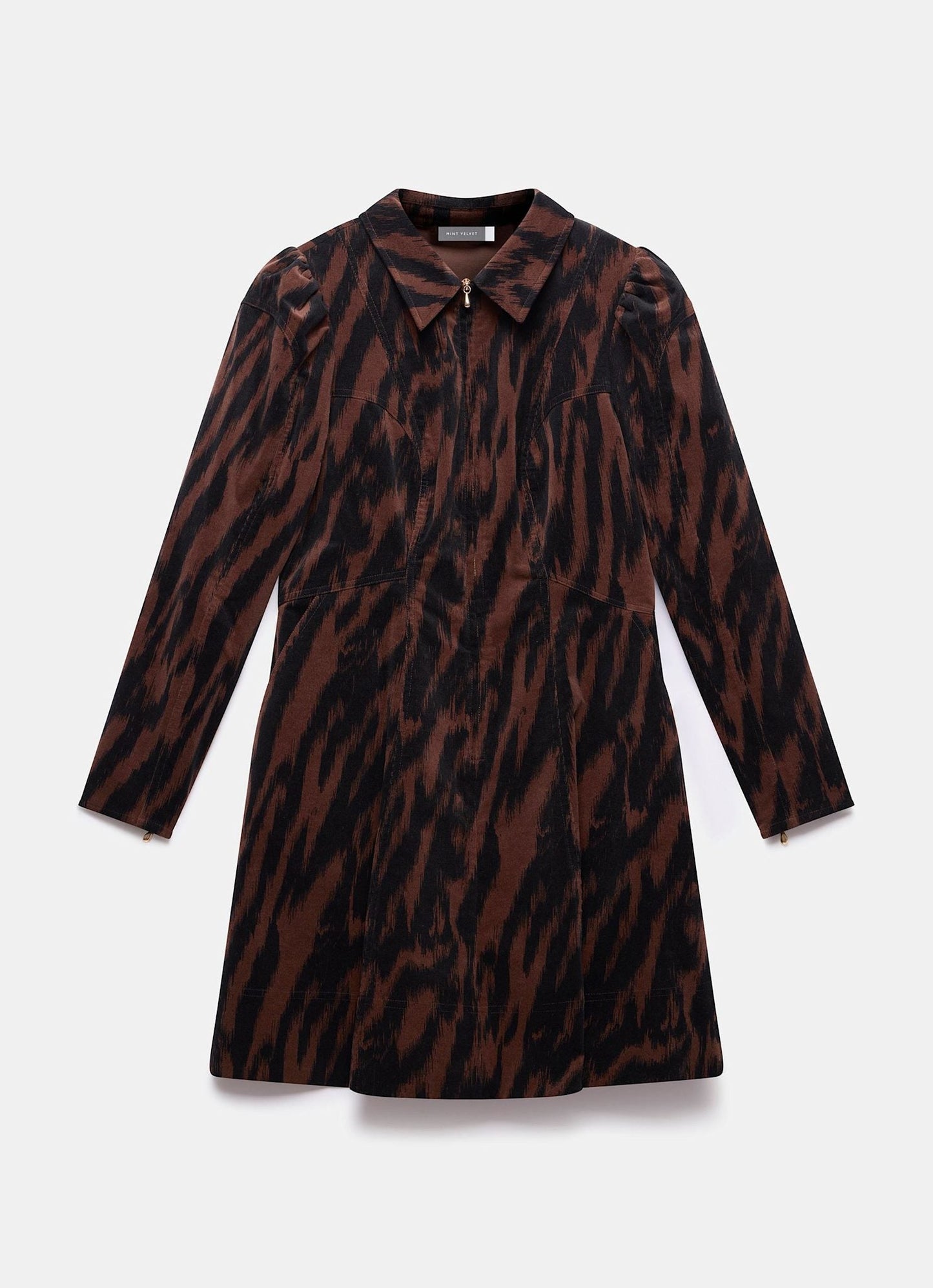 Brown Zebra Print Corduroy Mini Dress