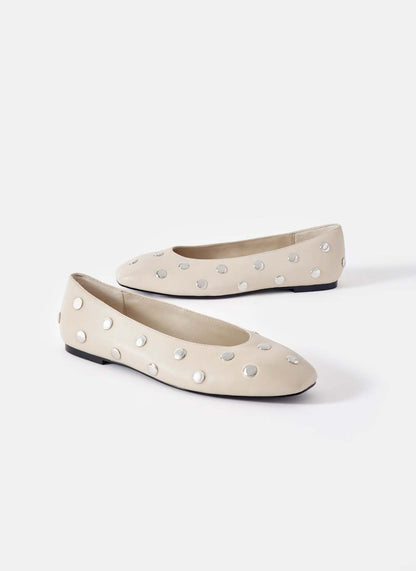 Coco Neutral Studded Leather Flats