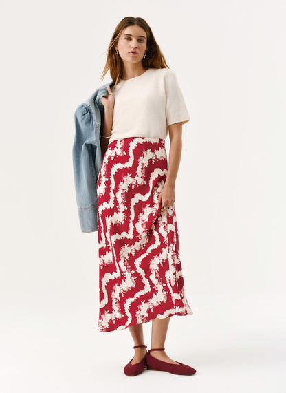 Red Wavy Print Slip Skirt