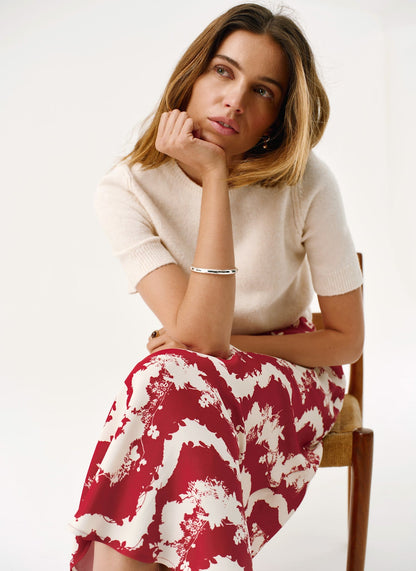 Red Wavy Print Slip Skirt